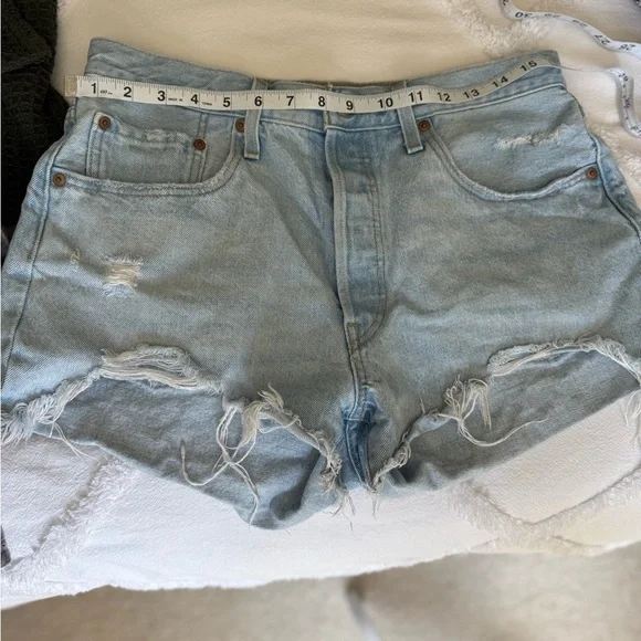 Levi's Blue Jean Shorts Distressed High-Waisted - Picture 1 of 6